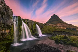 Images Dated 24th September 2013: Iceland, Kirkjufellsfoss. Waterfall at sunrise