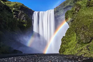 Images Dated 16th September 2013: Iceland, Skogafoss. Waterfall and rainbow