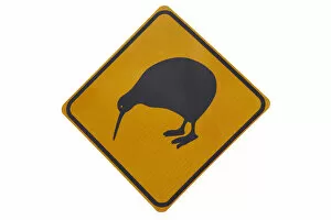 Iconic yellow Kiwi warning sign, New Zealand