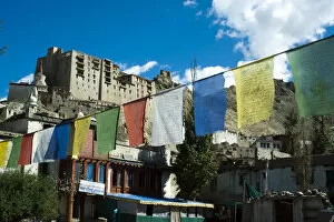 Images Dated 18th September 2011: India, Ladakh, Leh, prayer flags with Leh palace in background