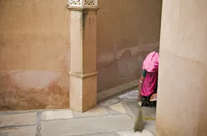 Images Dated 11th November 2006: India, Rajasthan. Woman sweeping. Credit as: Jim Nilsen / Jaynes Gallery / DanitaDelimont