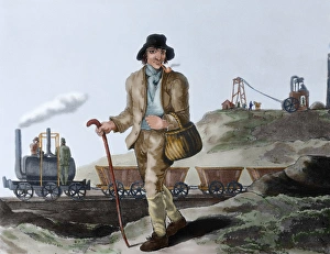 Industrial Revolution. Nineteenth century. English miner and transport of coal mined Industrial Revolution. Nineteenth century. English miner and transport of coal mined