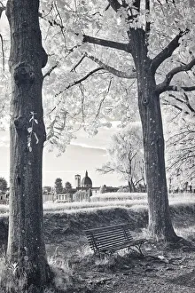 Italy, Lucca. Infrared image of bench along the walk around Lucca on the wall Italy, Lucca. Infrared image of bench along the walk around Lucca on the wall