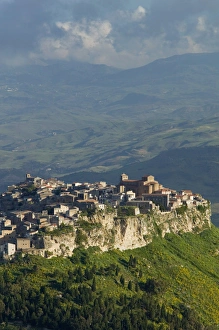 Italy, Sicily, Enna, Calascibetta, Morning View of Hill Town from ENNA Italy, Sicily, Enna, Calascibetta, Morning View of Hill Town from ENNA