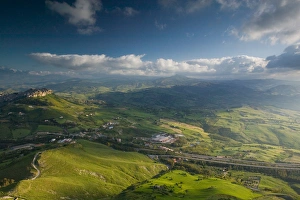 Italy, Sicily, Enna, Valley View with Autostrada A19 Italy, Sicily, Enna, Valley View with Autostrada A19