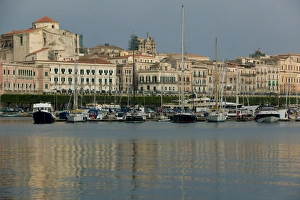 ITALY-Sicily-SIRACUSA (Syracuse): Ortygia Island- Sunset View from Commercial Port ITALY-Sicily-SIRACUSA (Syracuse): Ortygia Island- Sunset View from Commercial Port
