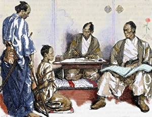 Japan. 19th Century. Judge. Drawing by Neuville. Colored engraving Japan. 19th Century. Judge. Drawing by Neuville. Colored engraving