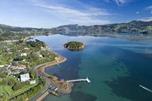 Jetty, Portobello, Otago Peninsula, Pudding Island and Otago Harbour, Dunedin, South Island Jetty, Portobello, Otago Peninsula, Pudding Island and Otago Harbour, Dunedin, South Island