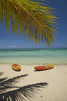 Kayaks on the beach, Plantation Island Resort, Malolo Lailai Island, Mamanuca Islands