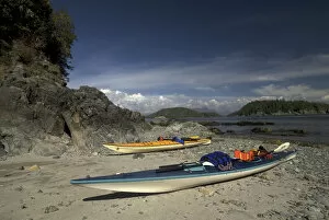Barkley Sound Gallery: Kayaks at Dicebox Island, Broken Island Group, Pacific Rim National Park Preserve