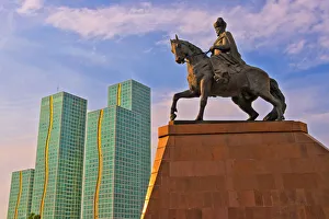 Kursk Building and Kenesary Khan Monument on the banks of Ishim River. Astana, Kazakhstan Kursk Building and Kenesary Khan Monument on the banks of Ishim River. Astana, Kazakhstan