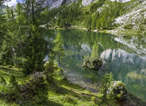 Lago de Federa at Croda da Lago in the Dolomites of the Veneto near Cortina d'Ampezzo Lago de Federa at Croda da Lago in the Dolomites of the Veneto near Cortina d'Ampezzo