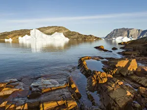 Landscape with icebergs in the Uummannaq fjord system, northwest Greenland, Denmark Landscape with icebergs in the Uummannaq fjord system, northwest Greenland, Denmark