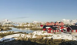 Landscape near Mortsund, island Vestvagoy. The Lofoten islands in northern Norway during Landscape near Mortsund, island Vestvagoy. The Lofoten islands in northern Norway during