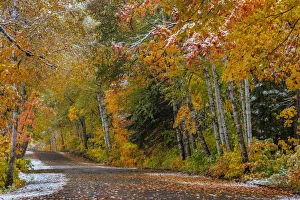 Light snowfall on Wyoming Road near Copper Harbor in the Upper Peninsula of Michigan, USA Light snowfall on Wyoming Road near Copper Harbor in the Upper Peninsula of Michigan, USA