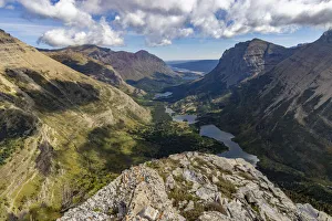 Looking down on Chain of Lakes to the Many Glacier Valley from Swiftcurrent Pass area in Glacier National Park, Montana Looking down on Chain of Lakes to the Many Glacier Valley from Swiftcurrent Pass area in Glacier National Park, Montana