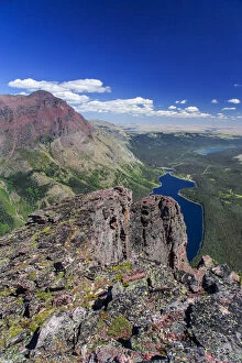 Images Dated 4th August 2012: Looking down onto Two Medicine Lake from the Diving Board on Sinopah Mountain in