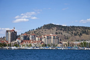 Looking across Okanagan Lake and boat dock to Delta Grand Okanagan Resort in Kelowna Looking across Okanagan Lake and boat dock to Delta Grand Okanagan Resort in Kelowna
