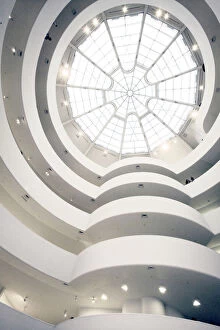 Land Mark Collection: Looking up at the skylight and upper levels of the Guggenheim museum in New York city