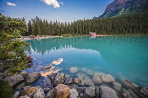 Low angle photo of Lake Louise in Banff, Canada Low angle photo of Lake Louise in Banff, Canada