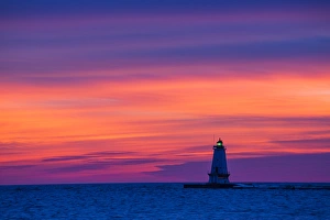 Ludington North Pierhead Lighthouse at sunset on Lake Michigan, Mason County, Ludington Ludington North Pierhead Lighthouse at sunset on Lake Michigan, Mason County, Ludington