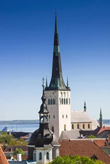 Baltic State Collection: Medieval town walls and spire of St. Olav church, view of Tallinn from Toompea hill