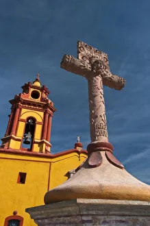 Mexico, Bernal. View of Iglesia de San Sebastian Church and cross. Credit as: Nancy Mexico, Bernal. View of Iglesia de San Sebastian Church and cross. Credit as: Nancy
