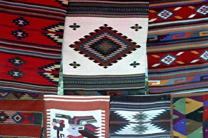 Mexico, Oaxaca. Hand woven blankets for sale in the market Mexico, Oaxaca. Hand woven blankets for sale in the market