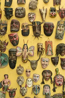 Images Dated 9th March 2013: Mexico, San Miguel de Allende. Masks displayed on shop wall