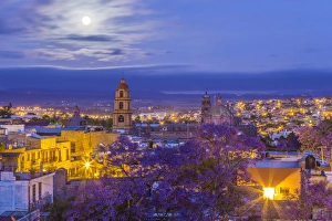 Mexico, San Miguel de Allende. Full moon over city Mexico, San Miguel de Allende. Full moon over city