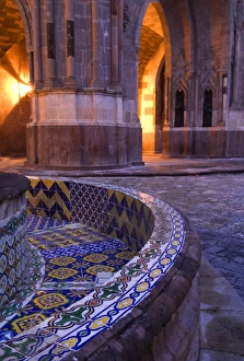 Mexico, San Miguel de Allende, The Parroquia Church, The Jardin, Tile and columns in early morning Mexico, San Miguel de Allende, The Parroquia Church, The Jardin, Tile and columns in early morning