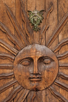 Mexico, San Miguel de Allende. Sun carving on doorway Mexico, San Miguel de Allende. Sun carving on doorway