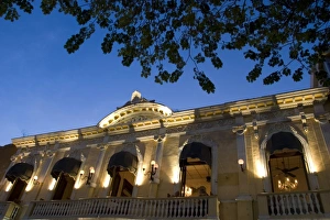 Mexico, Yucatan, Merida, facade of restaurant at dusk Mexico, Yucatan, Merida, facade of restaurant at dusk