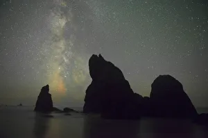 The Milky Way rising behind sea stacks on Ruby Beach, Olympic National Park The Milky Way rising behind sea stacks on Ruby Beach, Olympic National Park