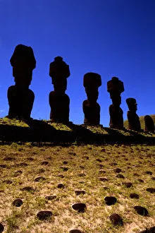 Moai Statues at Ahu Nau Nau Platform in Easter Island during Tapati Festival Rapa Nui Moai Statues at Ahu Nau Nau Platform in Easter Island during Tapati Festival Rapa Nui