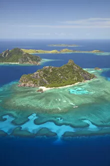 Images Dated 24th October 2011: Monuriki Island and coral reef, Mamanuca Islands, Fiji, South Pacific - aerial