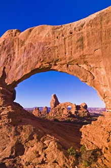 Morning light on Turret Arch through North Window, Arches National Park, Utah USA Morning light on Turret Arch through North Window, Arches National Park, Utah USA