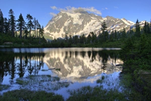 Mtn Shuksan reflects into Picture Lake in the North Cascades of Washington Mtn Shuksan reflects into Picture Lake in the North Cascades of Washington