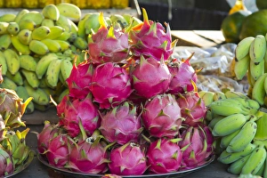 Myanmar. Mt Popa. Dragonfruit for sale in a market Myanmar. Mt Popa. Dragonfruit for sale in a market