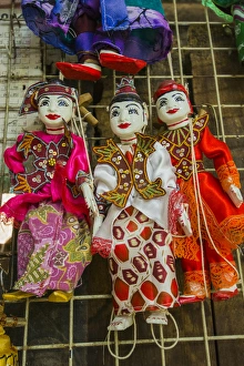 Myanmar. Yangon. Bogyoke Aung San Market. Traditional Burmese puppets Myanmar. Yangon. Bogyoke Aung San Market. Traditional Burmese puppets