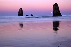 NA, USA, Oregon, Cannon Beach, Moonset at Sunrise NA, USA, Oregon, Cannon Beach, Moonset at Sunrise