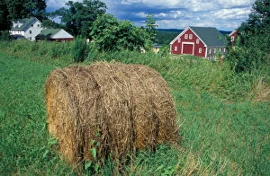 Images Dated 27th March 2006: New Gloucester, ME A bale of hay in a field near the barn at the Sabbathday Lake