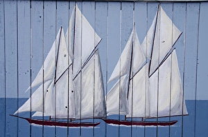 New York, Oswego. H. Lee White Marine Museum, painted fence with boat New York, Oswego. H. Lee White Marine Museum, painted fence with boat