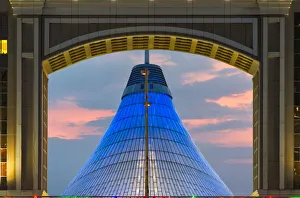 Night view of Khan Shatyr Entertainment Center (a 150-m high transparent tent Night view of Khan Shatyr Entertainment Center (a 150-m high transparent tent