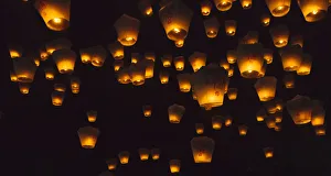 Night view of Sky Lanterns in the air during Chinese Lantern Festival, Shifen, Taiwan Night view of Sky Lanterns in the air during Chinese Lantern Festival, Shifen, Taiwan