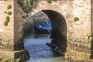 North Africa, Morocco, Essaouira, small skiff/rowboats tied in harbor North Africa, Morocco, Essaouira, small skiff/rowboats tied in harbor