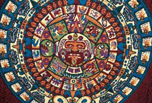 Images Dated 28th June 2005: North America, Mexico, Teotihuacan, souvenir blanket with colorful Aztec calendar design