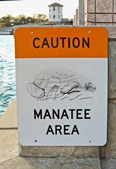 North America, USA, Florida, Tampa. Florida Manatees caution sign North America, USA, Florida, Tampa. Florida Manatees caution sign