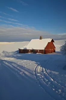 Images Dated 3rd January 2011: North America; USA; Idaho; Old Red Barn and Truck after snow storm