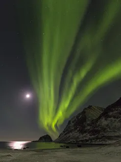 Northern Lights over Haukland Beach, island Vestvagoy Northern Lights over Haukland Beach, island Vestvagoy